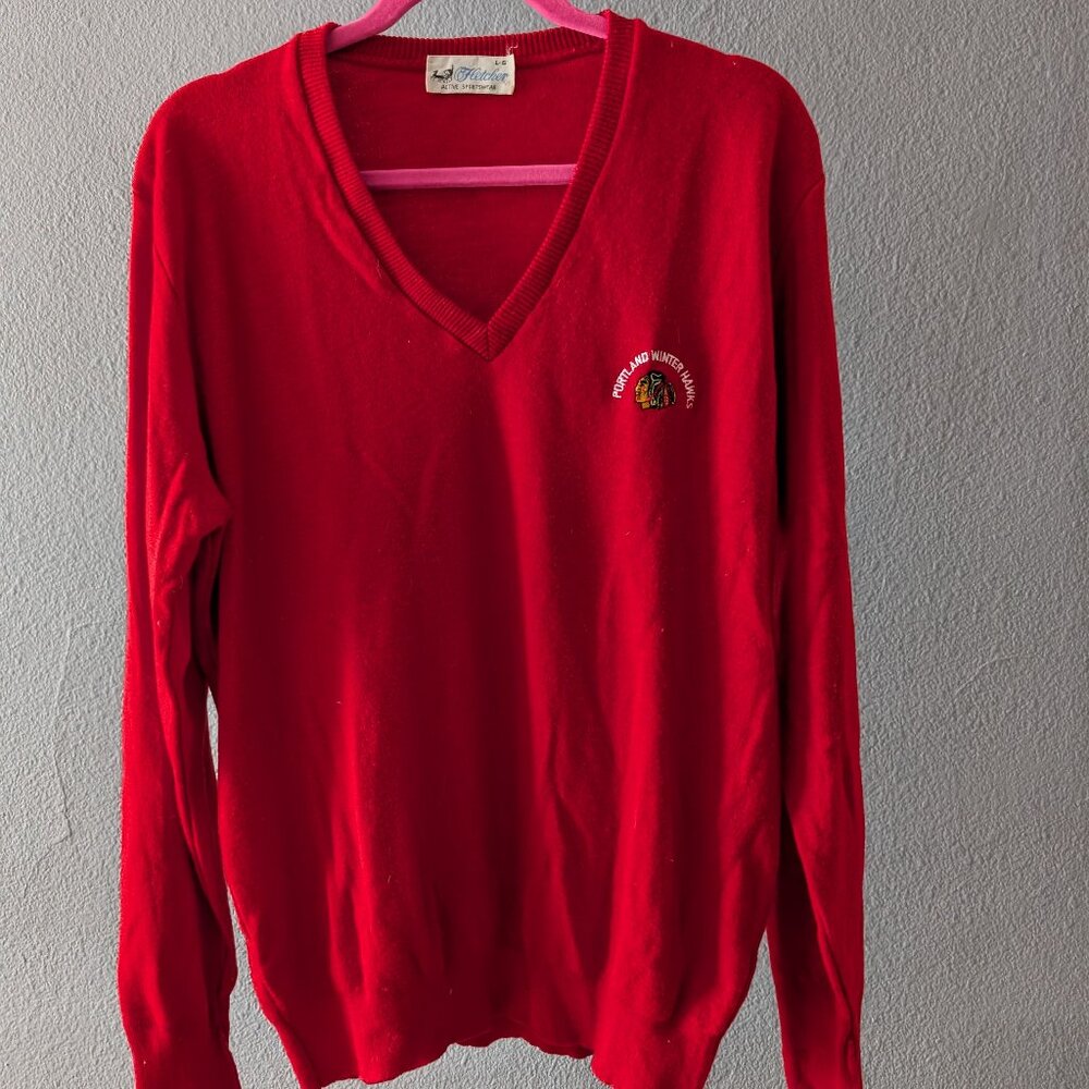 Vintage Fletcher Red Long Sleeve Winterhawks Sweater Sz Large